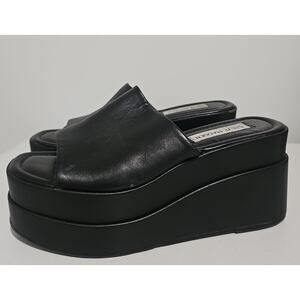 Steve Madden Black Platform Wedge Sandal Womens 7 Slip On Square Toe